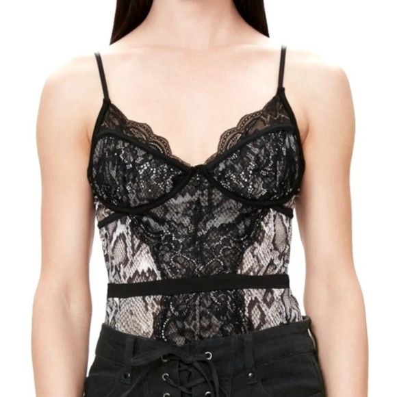 AFRM Tops - AFRM Black and Snakeskin print‎ Bodysuit, Size Medium